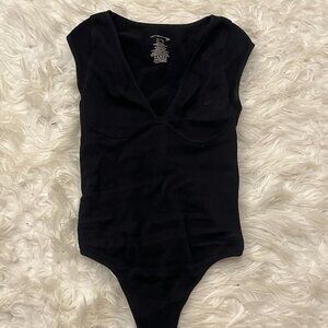 Intimately Free People Black Ribbed V Neck Body Suit XS/S